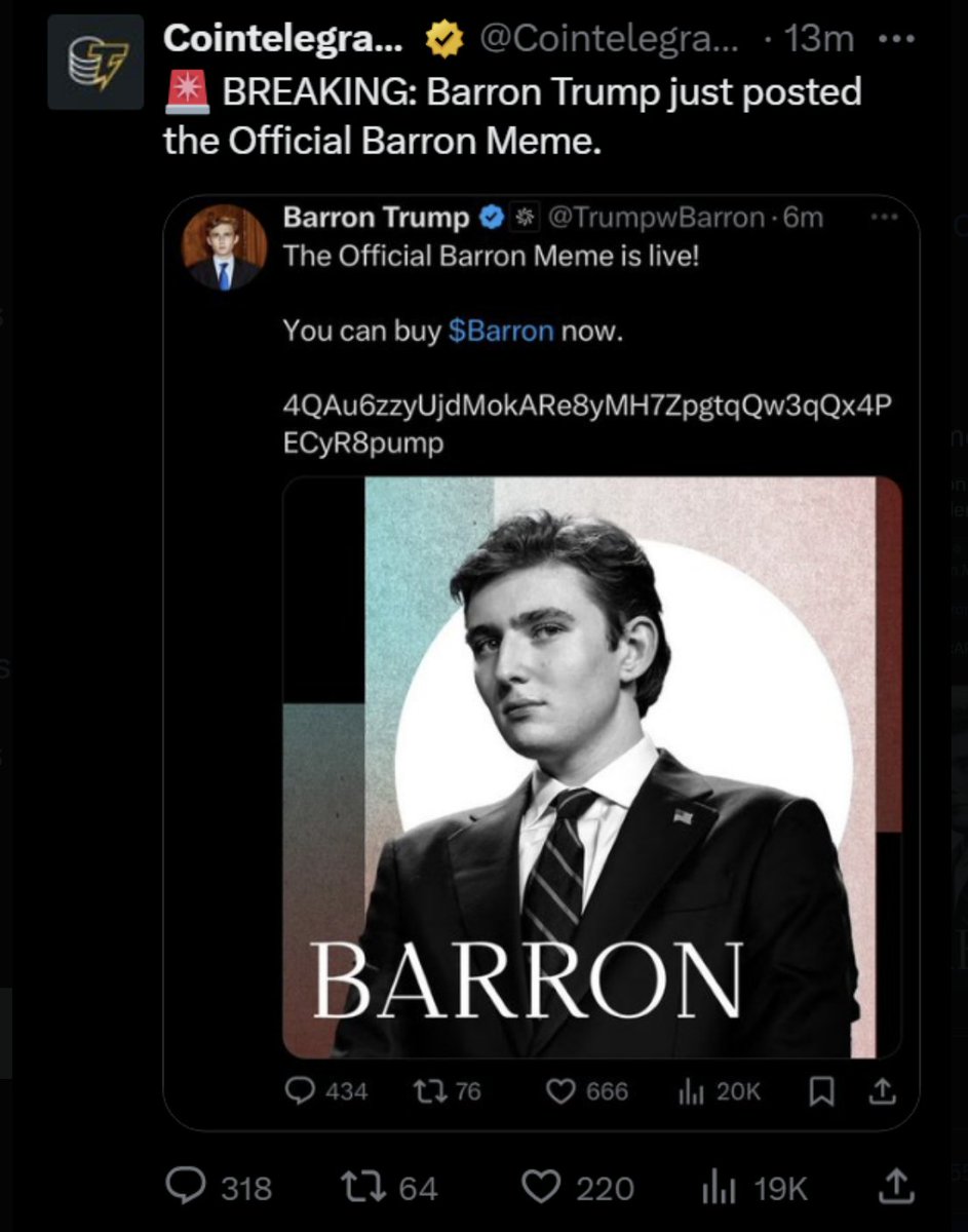 FAKE BARRON TRUMP MEMECOIN PLUMMETS 95%, INVESTORS LOSE MILLIONS ON 