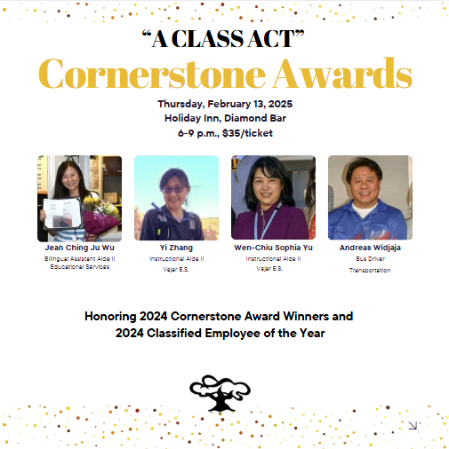 We will recognize our 2024 Cornerstone Awards honorees and announce the 2024 Classified Employee of the Year at the upcoming Cornerstone Awards Banquet on February 13. Hats off to all the winners!