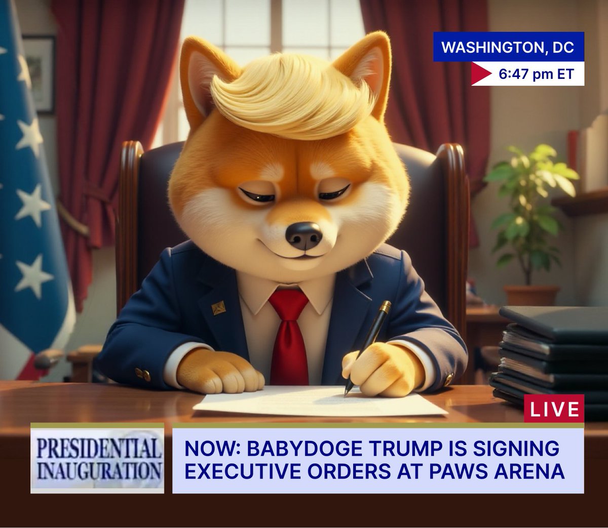 BabyDoge Trump is keeping promises right at the first day in office! 🏛️

- Airdrop executively signed and announced!✍️
- Season 2 is being prepared with all efforts concentrated 🔥

Many more to come and all of you is for you pups! We love to serve our community!🧡