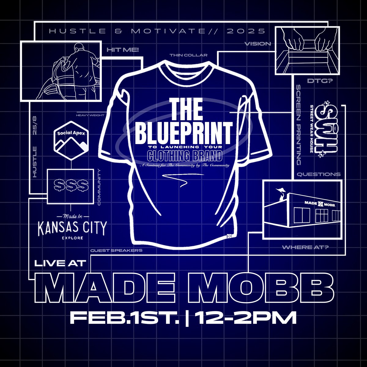Are you thinking about starting a clothing brand? 

Are you looking to take your brand next level? 

Join us for free community event. 

Let’s talk production, wholesale and marketing. 

Tell a friend, bring a friend!!

MADE MOBB X MADE IN KC X Streetwear House X Social Apex