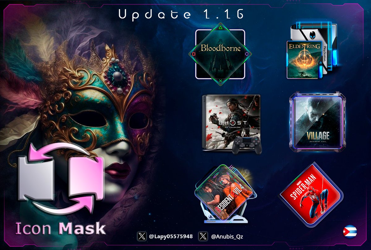 Icon Mask 1.16 for #PS4

- 6 new masks from the great <a href="/Anubis_Qz/">Anubis_</a>  ❤️
- new feature: rotated icons 😎

pkg-zone.com/details/LAPY20…