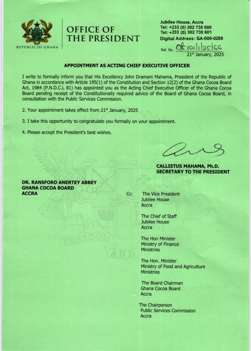 KOJAMOA_'s tweet photo. Breaking News: Dr Randy Abbey appointed as COCOBOD CEO. https://t.co/PNm1nGtMZB