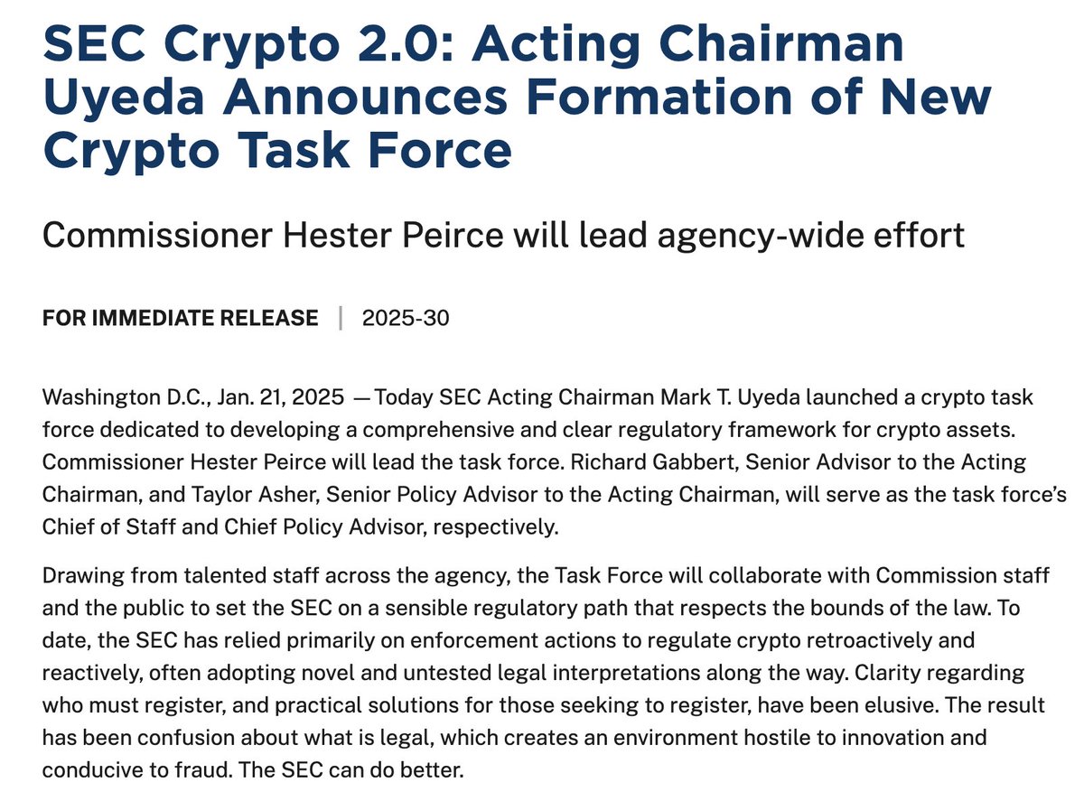 BREAKING: SEC ANNOUNCES NEW CRYPTO TASK FORCE