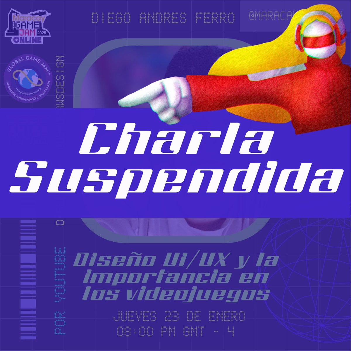 Debido a razones de salud de Diego, ponente de la charla de UI/UX,  lamentamos informar que la charla programada para el día jueves 23 de Enero ha sido suspendida.  

Esperamos se recupere pronto.