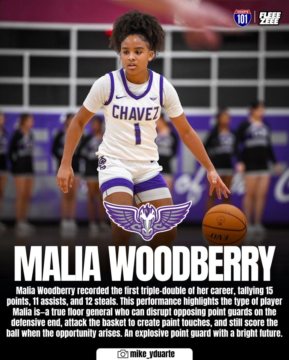 Malia Woodberry I 2027 I 5’3” Point Guard I Cesar Chavez [AZ] <a href="/MaliaWoodberry/">Malia Woodberry</a> 

Season stats: 9.5 ppg I 4.7 rpg I 5.0 apg I 4.4 spg

💻College coaches can find Malia’s contact info, bio, UGPA, potential areas of study, game film, etc.. on the 💯 FREE FleeeZeee Basketball Report.