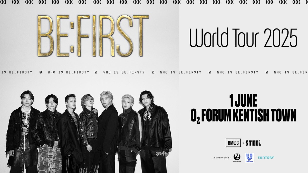 TicketmasterUK's tweet photo. J-POP boyband BE:FIRST has announced their Who Is Be:First? tour. The 15-date world tour will stop at London's O2 Forum Kentish Town on 1 June 2025.

📅 Tickets on sale 10:00, Fri 24 Jan https://t.co/bGzx3qDyg9