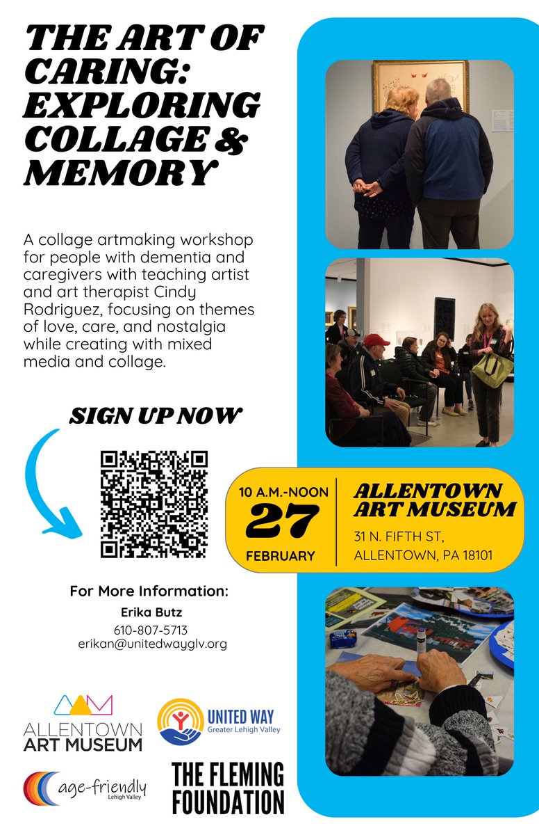 Join us for a creative morning at the <a href="/AtownArtMuseum/">Allentown Art Museum</a> 🖼️  Adults with dementia &amp; caregivers can enjoy a free exhibit tour &amp; collage-making activity. 

Snacks &amp; refreshments provided. Learn more &amp; register: brnw.ch/21wQ9yp 🔗 #LIVEUNITED #AgeFriendlyLV
