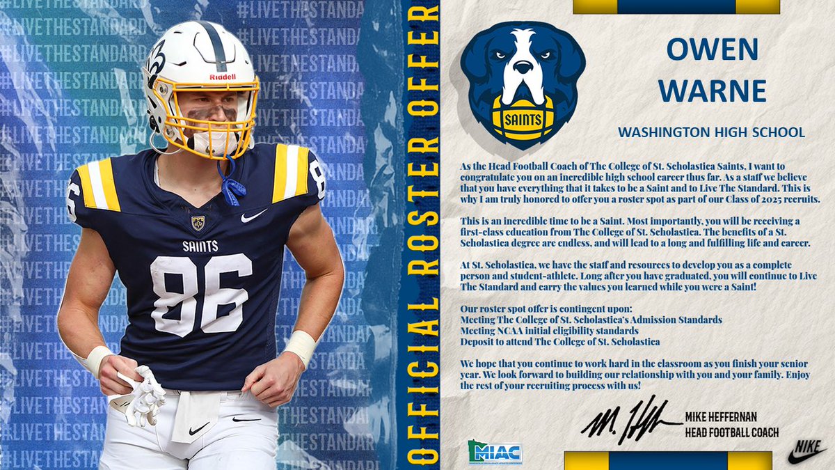 Owen Warne (@warneowen1) on Twitter photo After a great call with <a href="/CoachHietala/">Luke Hietala</a> I am happy to say I have received and offer to Extend my football and academic career <a href="/CSSSaintsFB/">Saints Football</a> <a href="/MrRyan_Evans/">Ryan Evans</a> After a great call with <a href="/CoachHietala/">Luke Hietala</a> I am happy to say I have received and offer to Extend my football and academic career <a href="/CSSSaintsFB/">Saints Football</a> <a href="/MrRyan_Evans/">Ryan Evans</a>