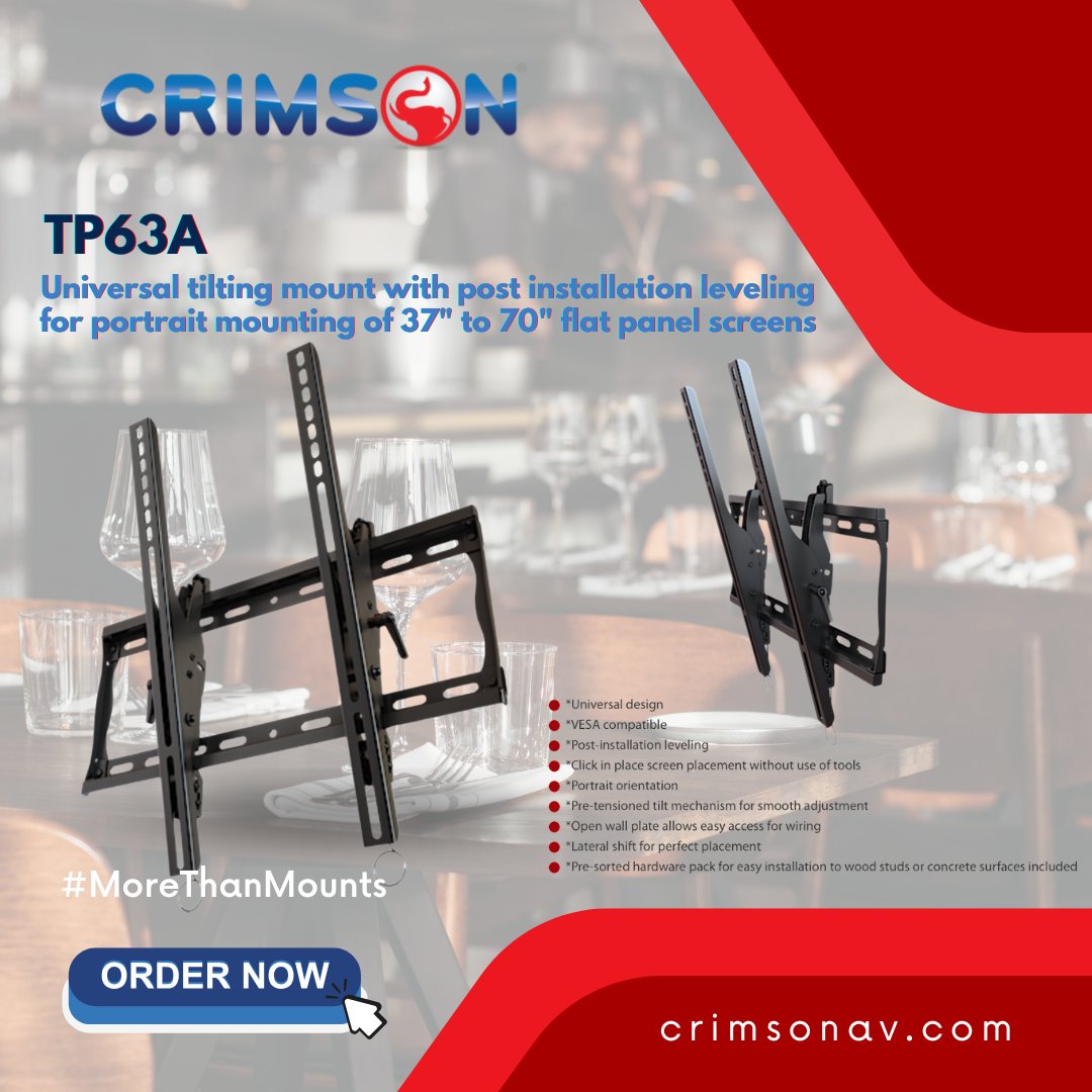 CrimsonAV's tweet image. Precision placement made simple. The TP63A features lateral shift and post-installation leveling for perfect alignment.

ow.ly/qq1C50UHVki

#CrimsonAV #ToolFree #TP63A #UniversalTiltingMount #MountingSolutions #Easy #ProAV #AVMounts