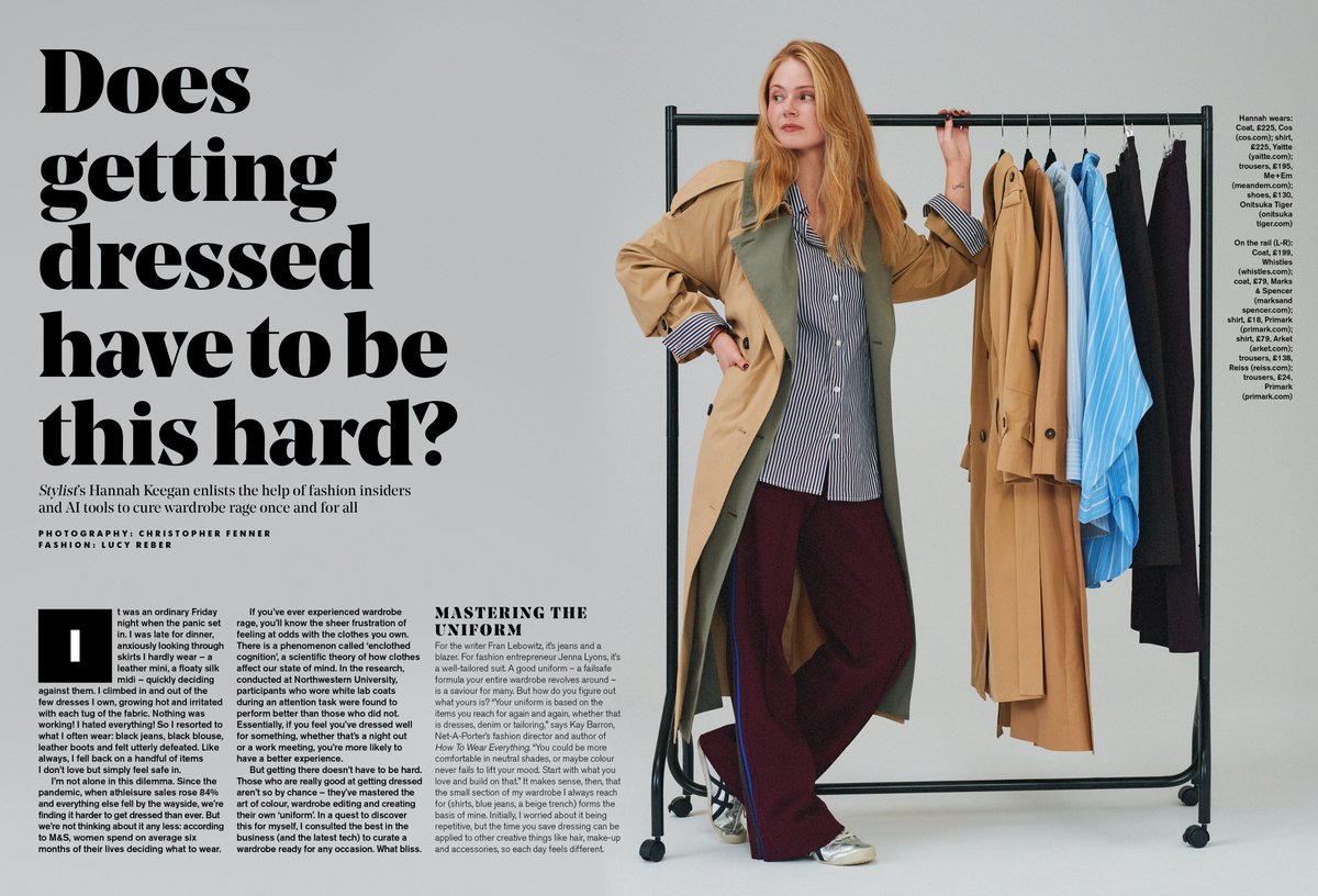 A very fun story to work on out in the Jan issue. In a quest to make getting dressed easier, I tried out AI (very Clueless core), worked out uniform dressing and even got my colours done (quite 2000s, but actually very useful). Read what I learnt here: stylist.co.uk/fashion/dont-k…