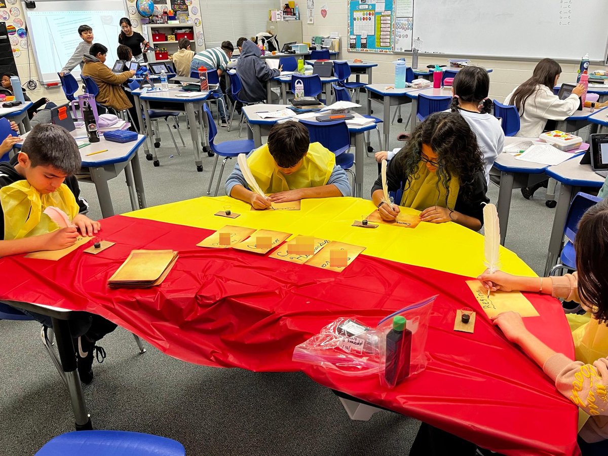 IHES_Chiefs's tweet photo. 📜✒️ History Comes to Life! ✒️📜 5th Graders in Mrs. Schmidt's Classes stepped back in time as they signed their own Declaration of Independence using quills and parchment! What a fun way to bring Social Studies to life! 📖🔍 #IndianHill116 #futurepanthers #WeAreRL https://t.co/SJzYwaLAFj