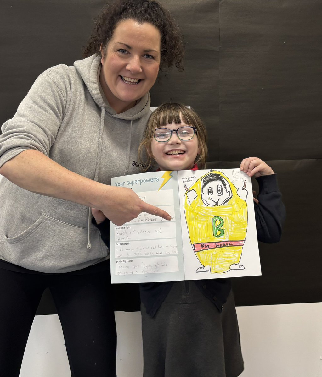 BrightLeadLaura's tweet photo. One of my favourite Leaderhero designs yet at @MasefieldCP today:
The Banana Monster!! “He fires bananas at you if you need resilience and helps you never give up” 🍌 

Followed by the competitive Mrs Wood who absolutely smashed the paper towers challenge 💥 

#BrightLeaders💡 https://t.co/vKn6UWUcpH