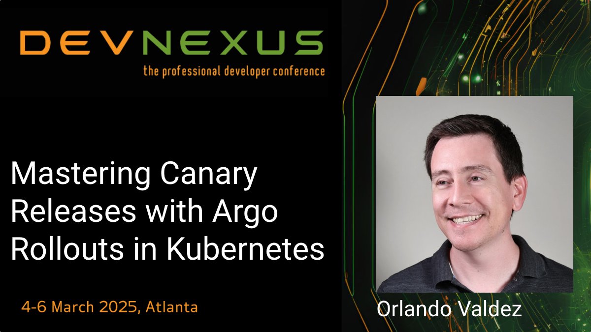 Come and watch <a href="/orlandovaldez_/">Orlando Valdez</a>'s session at Devnexus this March, to learn how to leverage canary releases for safer, more reliable software delivery! 🙌

devnexus.com/presentations/…

Don't miss out, and secure your tickets now!
🎟️ - Devnexus.com
🤩-  X100OFF = discount!