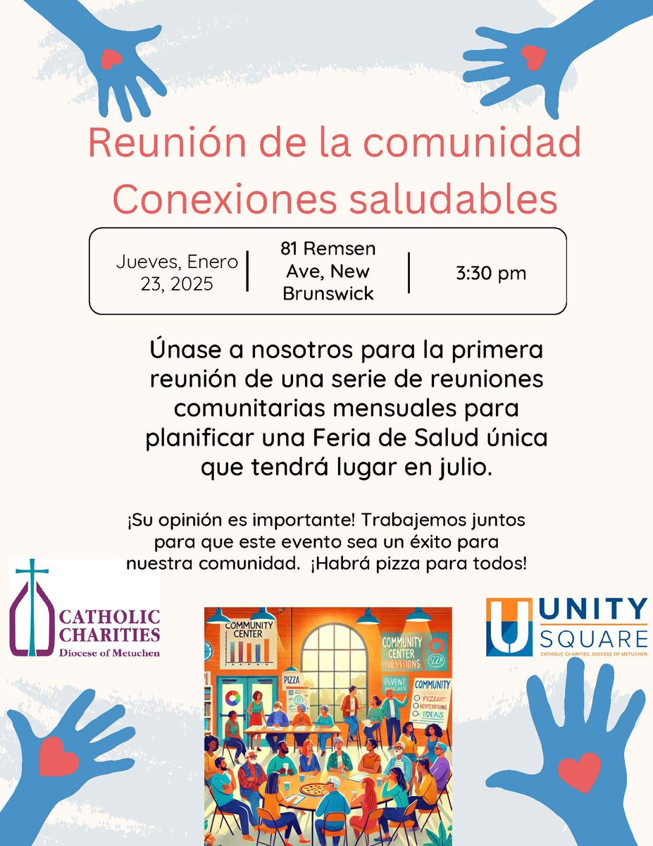 CCDOM1's tweet image. Reunión de la comunidad Conexiones saludables

Jueves, Enero 23, 2025 at 3:30pm Unity Square; 81 Remsen Ave, New Brunswick 

#ccdom #unitysquare #communityevents #communitypartners