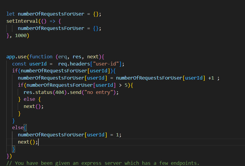 AryanMa07252918's tweet photo. the following examples show pretty good usage of middleware ,
1 - rate limiting
2 - error handler 
3 - request Counting https://t.co/OR4zUWrS5o