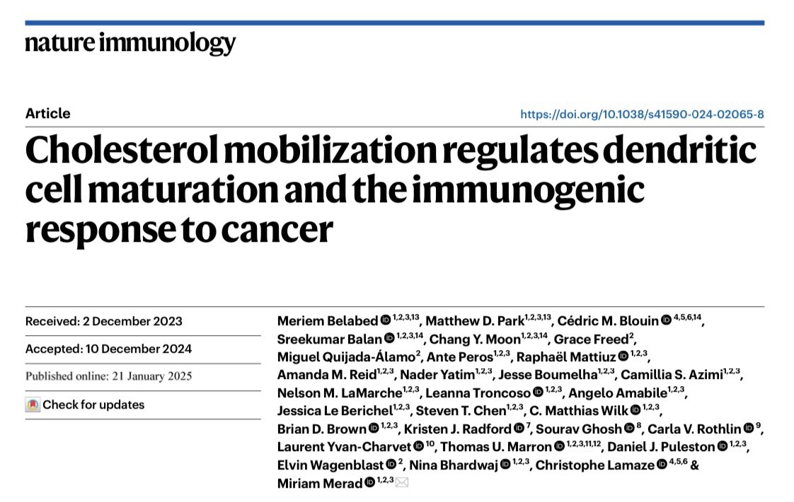 Matthew D. Park, Ph.D. (@matthewd_park) on Twitter photo I am thrilled to share a new story, co-led w <a href="/MeriemBelabed/">Meriem Belabed</a> from <a href="/MiriamMerad/">Miriam Merad, MD, PhD</a> lab <a href="/SinaiImmunol/">Lipschultz Precision Immunology Institute</a> <a href="/IcahnMountSinai/">Icahn School of Medicine at Mount Sinai</a> <a href="/TischCancer/">The Tisch Cancer Institute</a> on our discovery of how cholesterol is used by DCs to undergo maturation. See our new study <a href="/NatImmunol/">Nature Immunology</a> : nature.com/articles/s4159… I am thrilled to share a new story, co-led w <a href="/MeriemBelabed/">Meriem Belabed</a> from <a href="/MiriamMerad/">Miriam Merad, MD, PhD</a> lab <a href="/SinaiImmunol/">Lipschultz Precision Immunology Institute</a> <a href="/IcahnMountSinai/">Icahn School of Medicine at Mount Sinai</a> <a href="/TischCancer/">The Tisch Cancer Institute</a> on our discovery of how cholesterol is used by DCs to undergo maturation. See our new study <a href="/NatImmunol/">Nature Immunology</a> : nature.com/articles/s4159…
