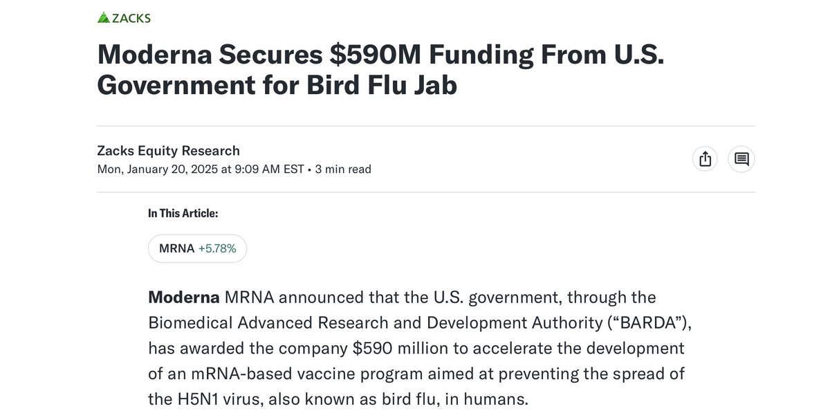 JordanSchachtel's tweet image. The Biden Admin dished out a $590 million taxpayer-funded grant to Moderna three hours before they left office. Unreal.