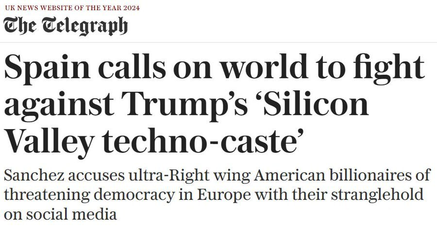 MarioNawfal's tweet photo. Spain’s leftist PM Pedro Sánchez is throwing a tantrum, calling on the world to "rebel against the ultra-right-wing American billionaire Silicon Valley techno-caste"—aka, Elon, Trump, and anyone who refuses to bow to censorship and control... https://t.co/IF8YJkDJy1