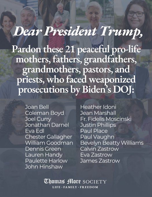 President <a href="/realDonaldTrump/">Donald J. Trump</a> should pardon these 21 pro-life Americans immediately.

Who agrees?