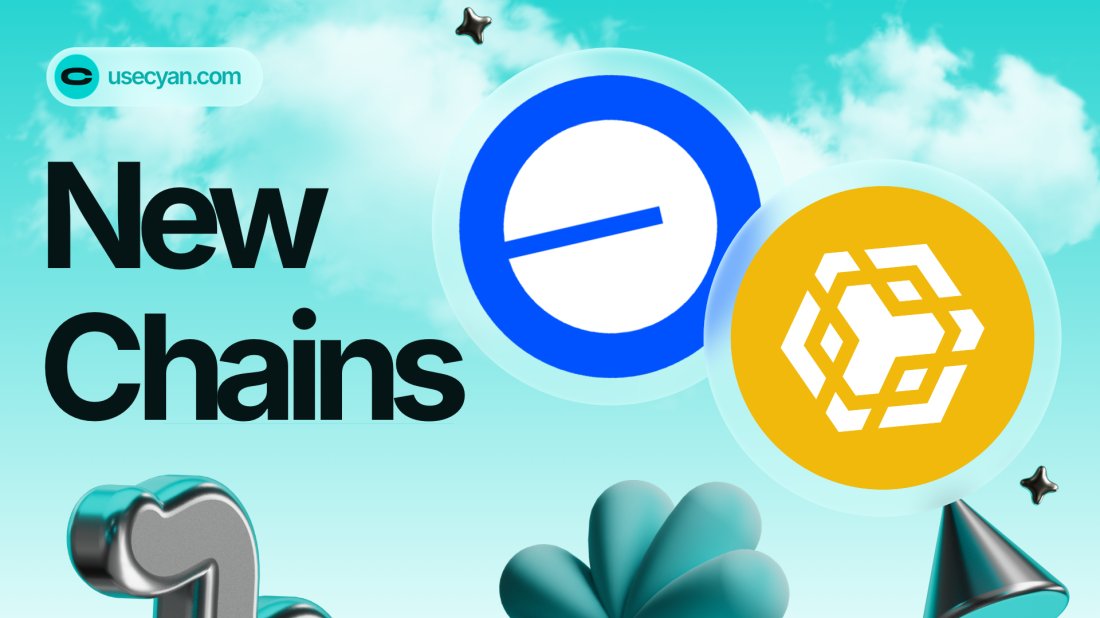 New Chains Added!

Cyan now supports <a href="/base/">Base</a> and <a href="/binance/">Binance</a> chains for claiming airdrops! 🩵

As these ecosystems grow and collections meet our criteria, we’ll roll out loan and liquidity support. 

Which other collections would you like to see on Cyan? 👀