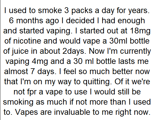 Quit_ClubCA's tweet photo. #QuitClub members stories.🥰
This one's from Newfoundland and shows vapes are a valuable tool to help people #QuitSmoking and wean off nicotine.
#NoSmokingWeek #CdnPoli https://t.co/UI1GS38MXo