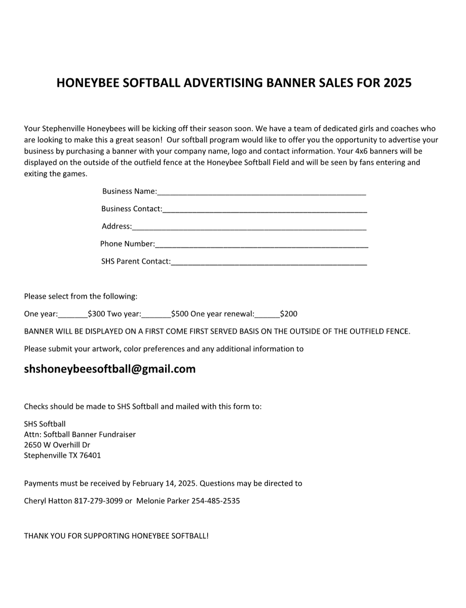 SvilleSb's tweet photo. The  Honeybee Softball Team is gearing up for an exciting season! 

If you’re interested in supporting our program, your business can purchase a banner to display proudly at our facility. 

DM us with any questions.

Thank you for your continued encouragement and support https://t.co/slKPwgvz94
