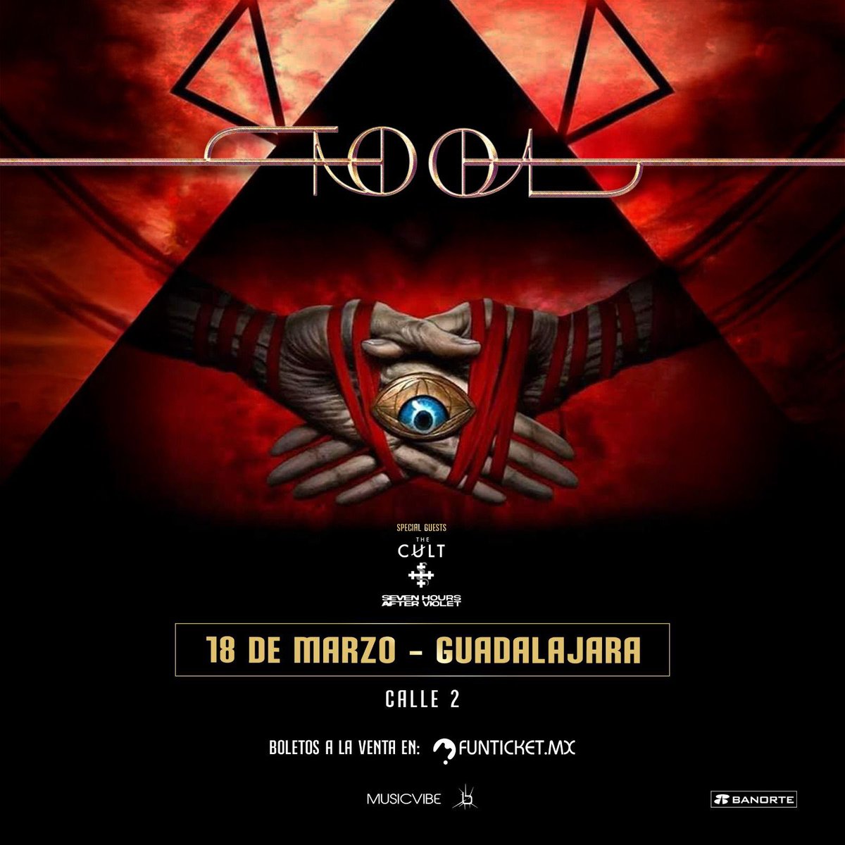 La experiencia etérea de Tool llegará a Guadalajara por primera vez, en un concierto que promete ser uno de los mayores sucesos del año. 🔥
Artistas invitados:
The Cult
Seven Hours After Violet 
📅 18 de marzo 
📍 Calle 2
🎟️ funticket.mx/evento/tool-gu…

Presentado por: <a href="/Musicvibe_mx/">Music vibe mx</a>