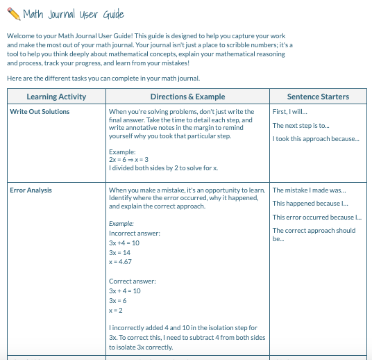 Catlin_Tucker's tweet image. 🤓 How can you use a math journal at an offline station that encourages students to:

1️⃣ engage in a regular reflective practice, &amp;amp;
2️⃣ think more deeply about mathematical concepts &amp;amp; processes?

👉🏻 bit.ly/3V8yFyR 

#mathchat #mathteacher #stem