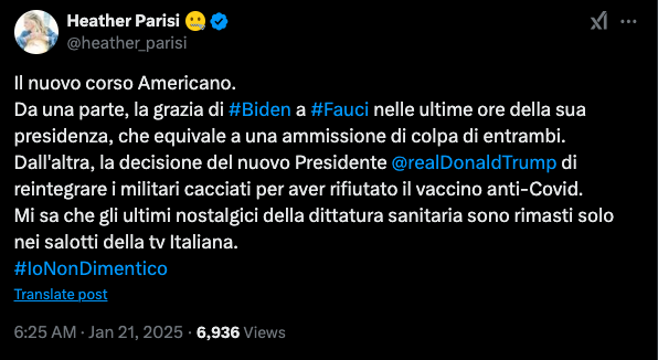 viaggrego's tweet photo. #HeatherParisi #Esalta #Trump per il #Reintegro dei #Militari #Usa #Non #Vaccinati e conferma che i #Nostalgici della #Dittatura #Sanitaria sono rimasti solo nelle #TV #Italiane! Leggi Qui: https://t.co/i5bbl4xKYk https://t.co/toznuC0NIJ
