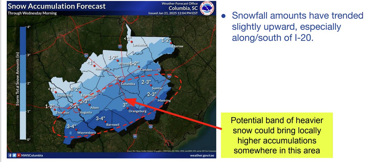 1:30 PM: Here is the latest snowfall forecast through Wednesday morning.