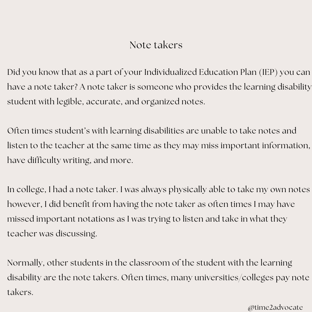 time2advocate's tweet photo. Do you know what a note taker is?

#LearningDisability #LearningDisabilityAwareness #IEP https://t.co/BbFaFQyKdJ