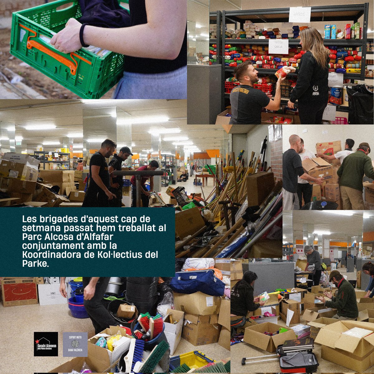 CasalsiAteneus's tweet photo. Que han fet les brigades aquest cap de setmana❓ 

👉🏼 Treballar al barri del Parc Alcosa, d'Alfafar amb @KolectivosParke 
👉🏼Tasques d'organització del material i menjar al Supermercat Popular
👉🏼Proveïments a veïnes
👉🏼Pancarta en resposta a la mort del treballador a Benetússer
1/2 https://t.co/O0WDyohyfm