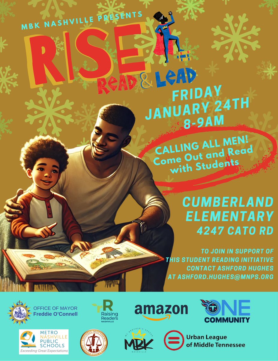 Come out and help mentor boys this Friday at Cumberland Elementary School (4247 Cato Rd, 37218) at 8:00am! #IReadILead