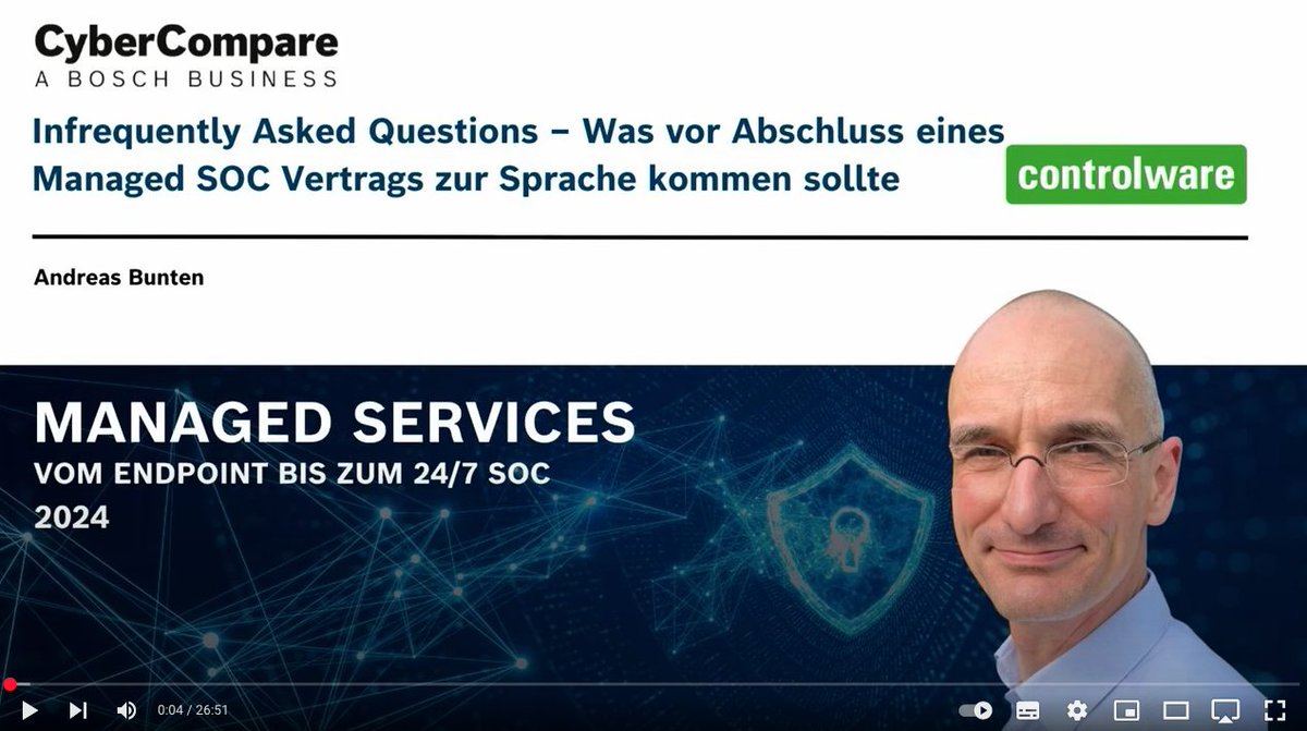 „Managed Services vom Endpoint bis zum 24/7 SOC“! 
Im virtuellen Event, gehostet von #CyberCompare, kamen Anbieter und Anwender zusammen um Trends und Themen rund um #SOC, #SIEM, #XDR, NDR und Co. unter die Lupe zu nehmen. ➡️lnkd.in/eNtZ-9-J
