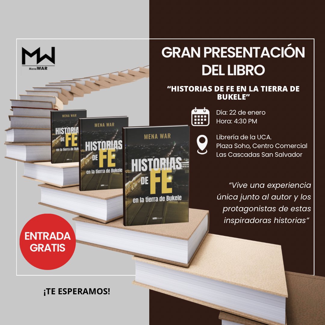 menawarsv's tweet photo. ¡La espera ha terminado!
Nos vemos mañana a las 4:30pm en centro comercial Las Cascadas, para la presentación de mi libro “Historia de fe en la tierra de Bukele” 

Podrás conocer detalles que inspiraron al autor y escucharás las voces de los protagonistas de las historias 📖 
¡No faltes!