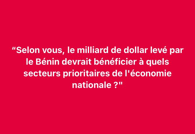 Bonsoir chers amis.

Demain mercredi, nous vous invitons à participer à notre débat du jour en réagissant à la question suivante :

"Selon vous, le milliard de dollar levé par le Bénin devrait bénéficier à quels secteurs prioritaires de l'économie nationale ?"
 
A vos claviers !