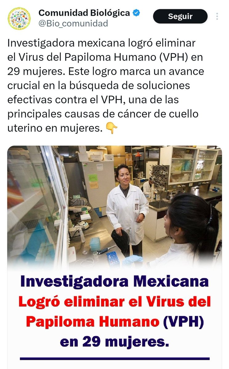 #ULTIMAHORA 
🚨 INVESTIGADORA MEXICANA LOGRA ELIMINAR el Virus del Papiloma Humano

Eva Ramón de Oaxaca, logró eliminar el virus en 29 mujeres, algo que nadie en el mundo lo había logrado hacer.

Muchas felicidades, nos representas Eva...