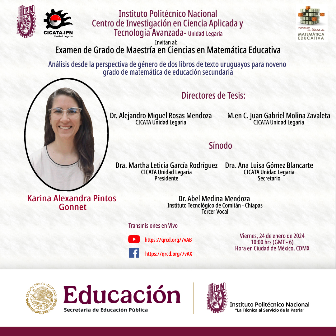 En el cierre del semestre B24 tenemos el gusto de compartir con ustedes la defensa de tesis para la obtención de grado de M. en C. en Matemática Educativa de dos de nuestros estudinates, los invitamos a acompañarlos en este momento tan importante
#SomoProME
#politécnicosdecorazón