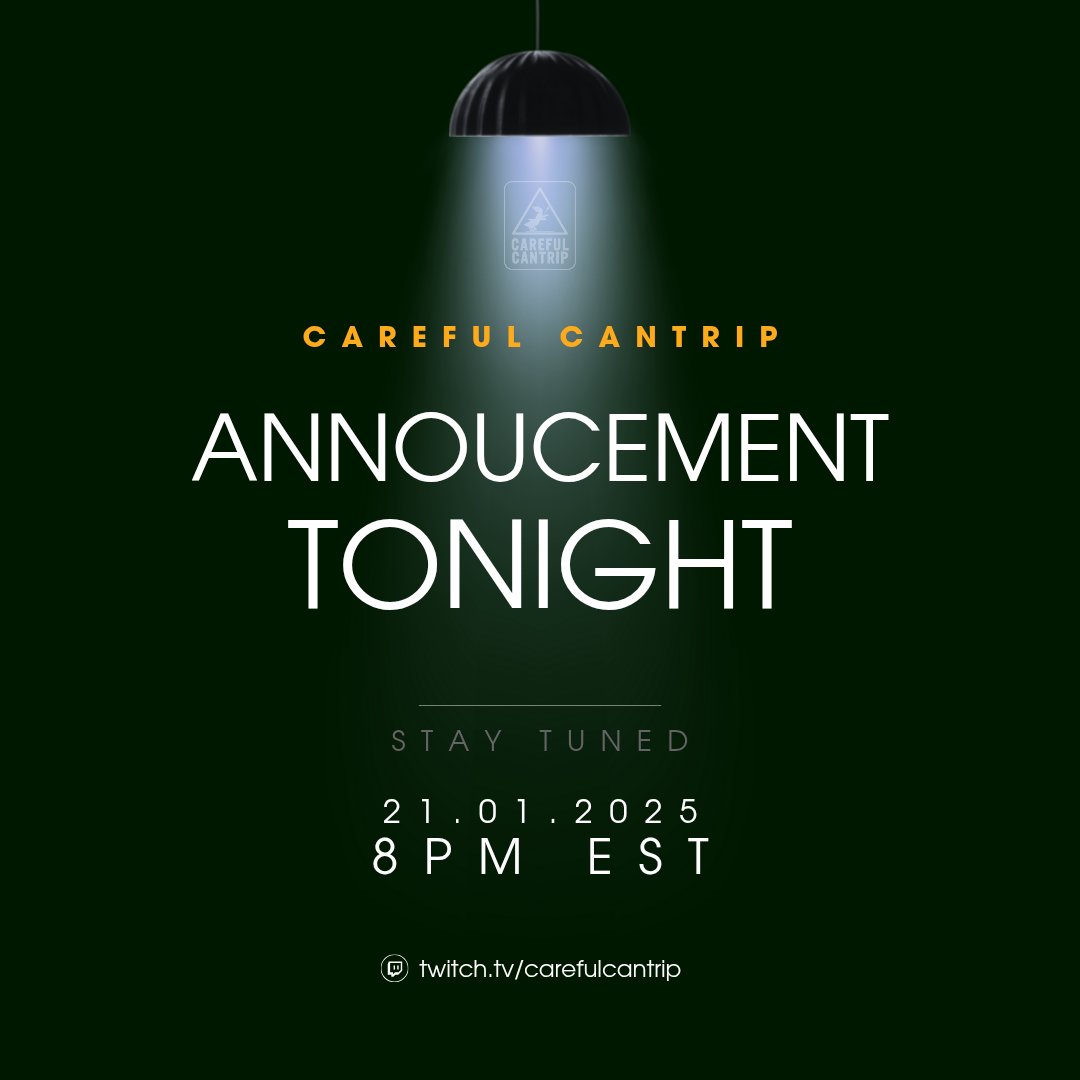 CarefulCantrip's tweet image. 🎉✨ The first ever Non Pre-Pre-Announcement! ✨🎉

Hey adventurers! 🚨 Tonight, Tues Jan 21, join us LIVE on Careful Cantrip for our State of Affairs! 🏰 We’ll be talking about what’s to come...

See you tonight.

twitch.tv/carefulcantrip

#DnD