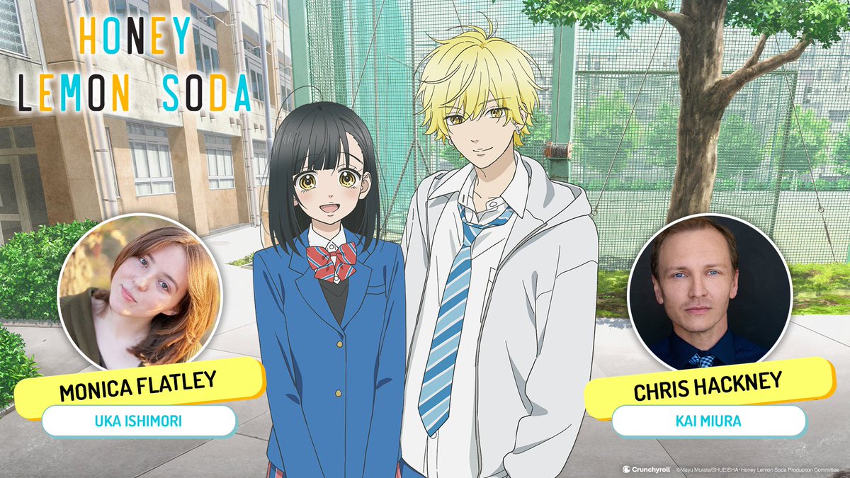 Crunchyroll's tweet photo. The English dub of Honey Lemon Soda premieres tomorrow! 🍋 

Uka - @MonicaAllanPoe
Kai - @ChrisHackneyGGK

✨ CAST &amp; CREW: https://t.co/X2eSjPjle5 https://t.co/WoaoSxI0RU