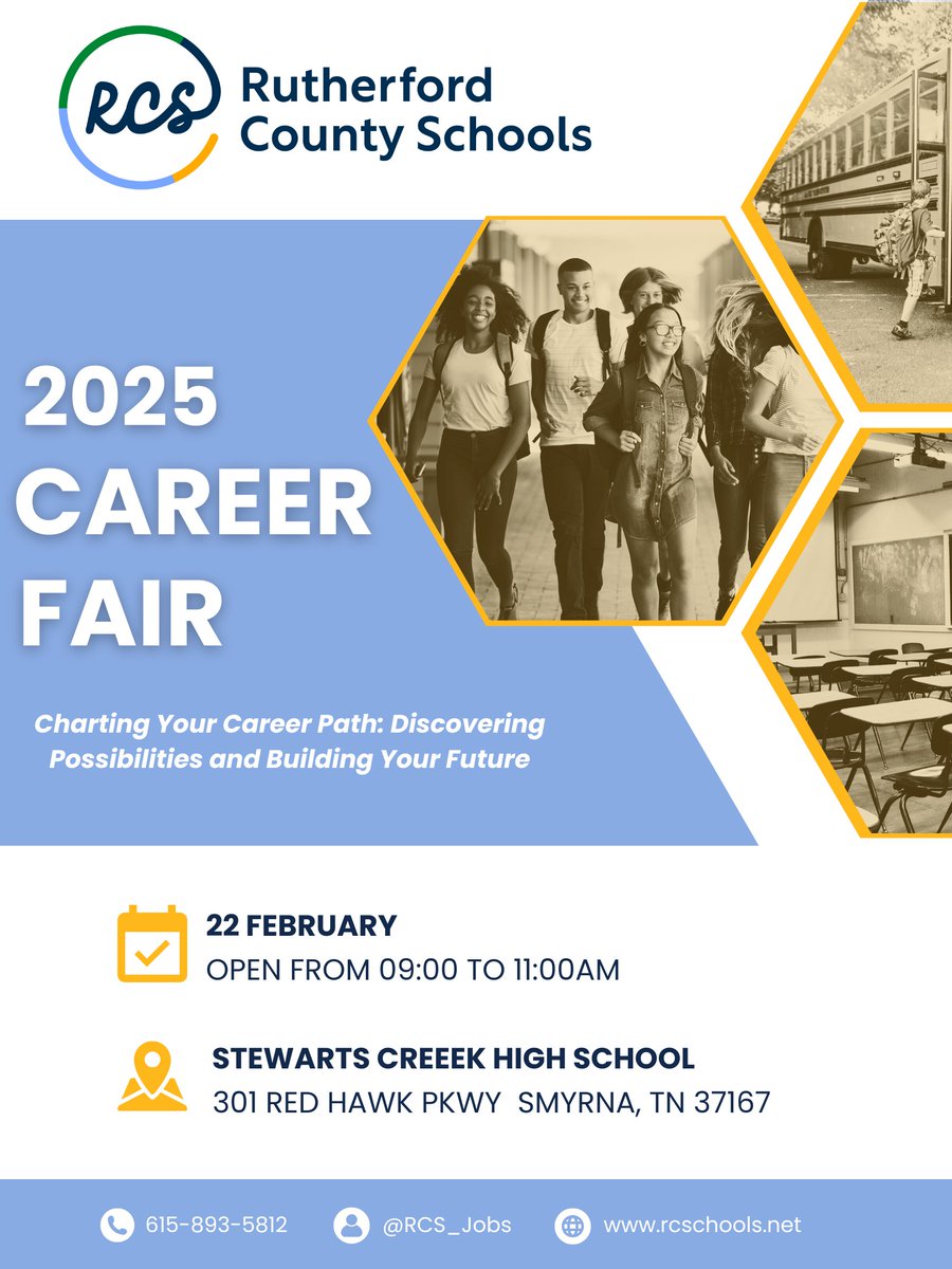 RCS Jobs (@rcs_jobs) on Twitter photo Exciting News! We are one month away from the <a href="/rucoschools/">Rutherford County Schools</a> Career Fair. Considering jobs in education? Join us at Stewarts Creek High on February 22 from 9-11:00! Save the date and get ready to make a lasting impression! ๐ผ #RCSJobFair #careersineducation Exciting News! We are one month away from the <a href="/rucoschools/">Rutherford County Schools</a> Career Fair. Considering jobs in education? Join us at Stewarts Creek High on February 22 from 9-11:00! Save the date and get ready to make a lasting impression! ๐ผ #RCSJobFair #careersineducation