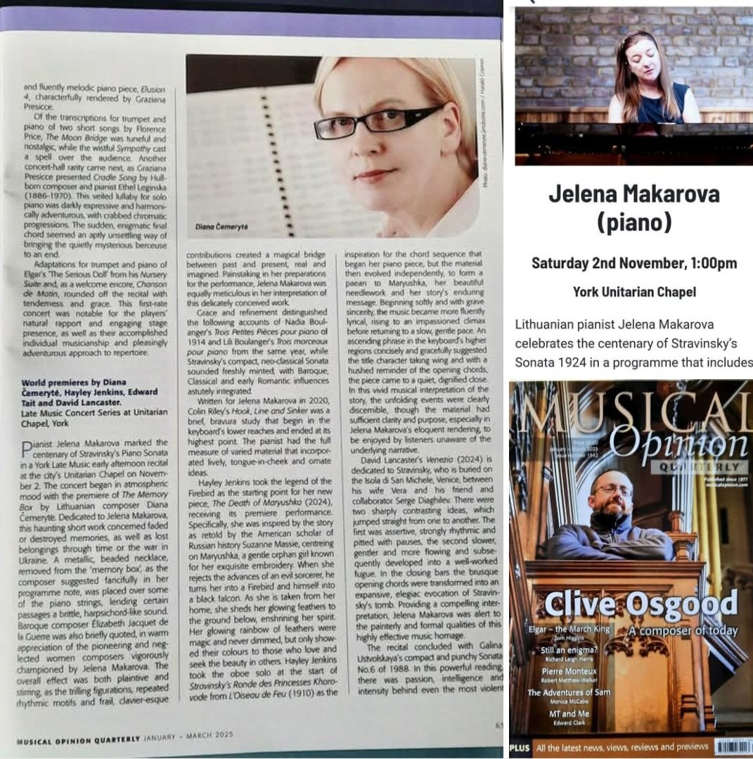 jelena makarova (@jelena_makarova) on Twitter photo Delighted to receive such wonderful P Conway's review in Musical Opinion magazine for my piano recital <a href="/late_music/">Late Music York</a> in Nov, celebrating Stravinsky's sonata 1924 #100. 3 WP's by Čemerytė (pictured), <a href="/DavidComposer/">David Lancaster</a> , Hayley Jenkins & works by <a href="/colinjriley/">Colin Riley</a> N&L Boulanger &
Ustvolskaya Delighted to receive such wonderful P Conway's review in Musical Opinion magazine for my piano recital <a href="/late_music/">Late Music York</a> in Nov, celebrating Stravinsky's sonata 1924 #100. 3 WP's by Čemerytė (pictured), <a href="/DavidComposer/">David Lancaster</a> , Hayley Jenkins & works by <a href="/colinjriley/">Colin Riley</a> N&L Boulanger &
Ustvolskaya