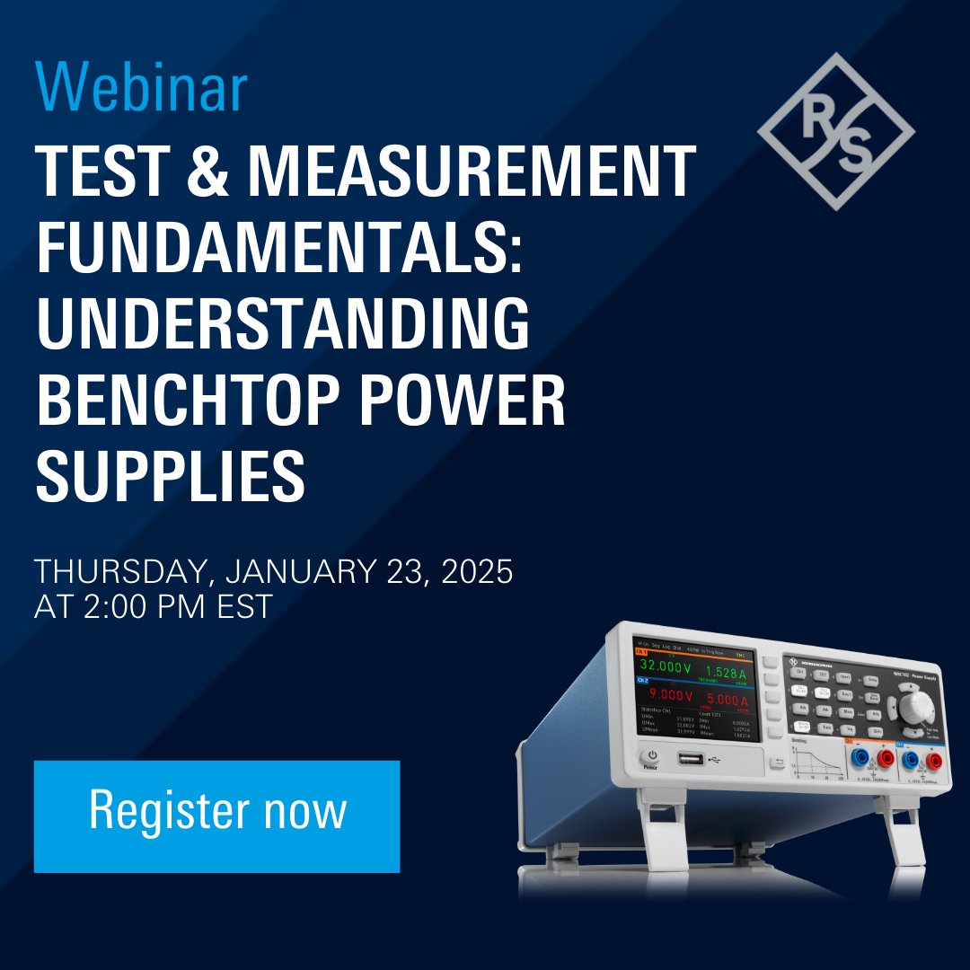 Join us on Jan 23, 2025, at 2 PM EST for a 1-hour webinar on Test &amp; Measurement Fundamentals: Understanding Benchtop Power Supplies. Learn about setup, applications, key features, and more. Register now: rsna.us/6018UB1Ea
 #TestandMeasurement #Webinar #DCpower