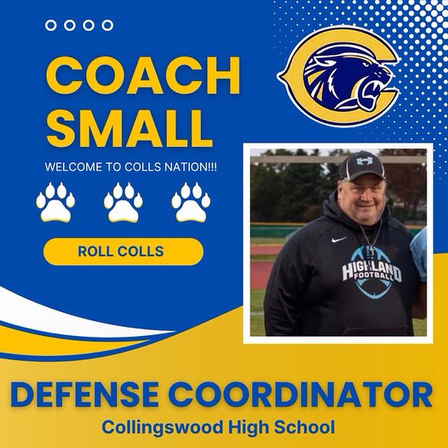 Michael McKeown (@rollcolls) on Twitter photo 🚨🚨🚨🚨
Colls Nation let’s welcome New Defense Coordinator John Small!
Coach Small has over 30 years of South Jersey High School Football and is well recognized as one of the best defense minds in the game.
Let’s get to work Coach
Roll Colls
<a href="/Giants5john/">Coach Small</a> 🚨🚨🚨🚨
Colls Nation let’s welcome New Defense Coordinator John Small!
Coach Small has over 30 years of South Jersey High School Football and is well recognized as one of the best defense minds in the game.
Let’s get to work Coach
Roll Colls
<a href="/Giants5john/">Coach Small</a>