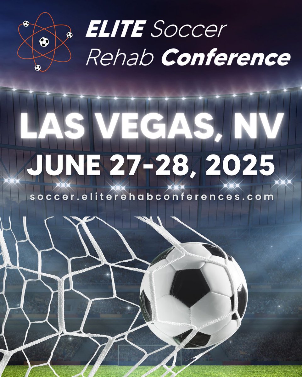 erikMeira's tweet photo. Mark your calendar! The Elite Soccer Rehab Conference is scheduled for 2025! This year we will be in Las Vegas, NV on Friday and Saturday, June 27-28, 2025 at UNLV with a networking social on June 27th.

Registration opening soon. More info via the link in my bio. https://t.co/zdSjSGKeAv