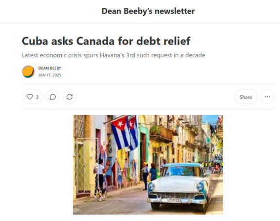 pmmonreal's tweet photo. 1/8 Sin detalles todavía sobre los términos de la reprogramación de la deuda soberana de Cuba con el Club de Paris, el 17/1/2025 se publicó un texto acerca de la deuda con Canadá, uno de los 14 miembros del Grupo de Acreedores de Cuba del Club de Paris https://t.co/FiJ6alMy9b