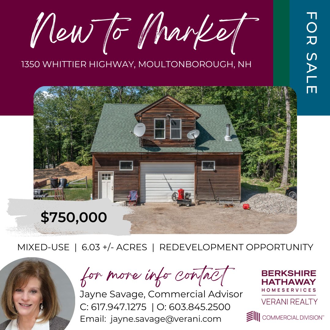 🚨JUST LISTED: Mixed-Use and Redevelopment Opportunity FOR SALE
📍1350 Whittier Highway, Moultonborough, NH
👉buildout.com/website/1350-w…
📲Jayne Savage @ 617.947.1275
