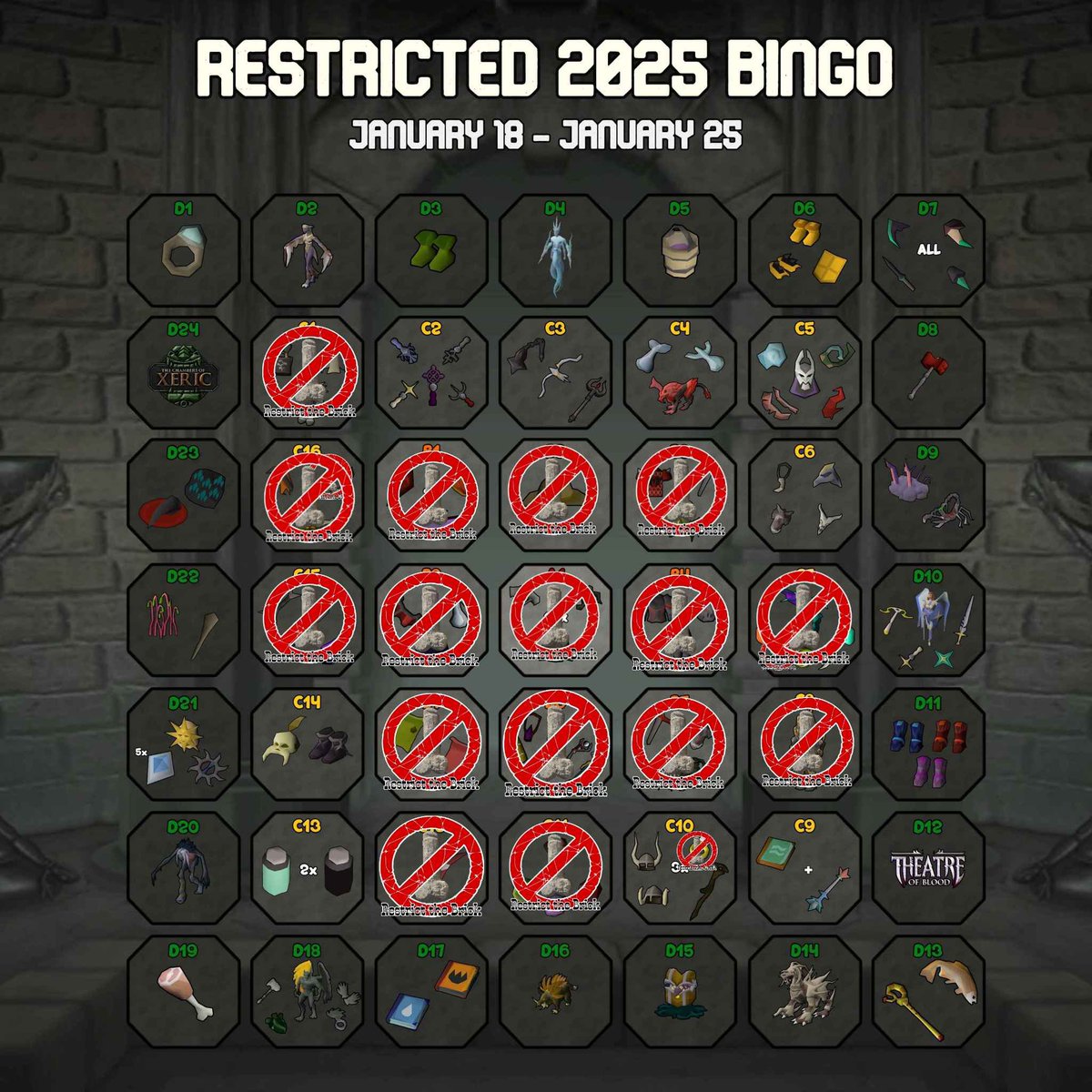 RestrictedOSRS's tweet image. Almost 72 hours have passed - some teams have hit a wall, some have hit their stride.

Standings through Day 3:

1st. BBB (24 Tiles)
2nd. NC (23** Tiles, 2 1/2 tiles)
3rd. CZ (22 Tiles, 1 1/2 tile)
4th. RTB (16 Tiles 1 1/2 tile)

Keep your eyes peeled, this could get spicy 👀