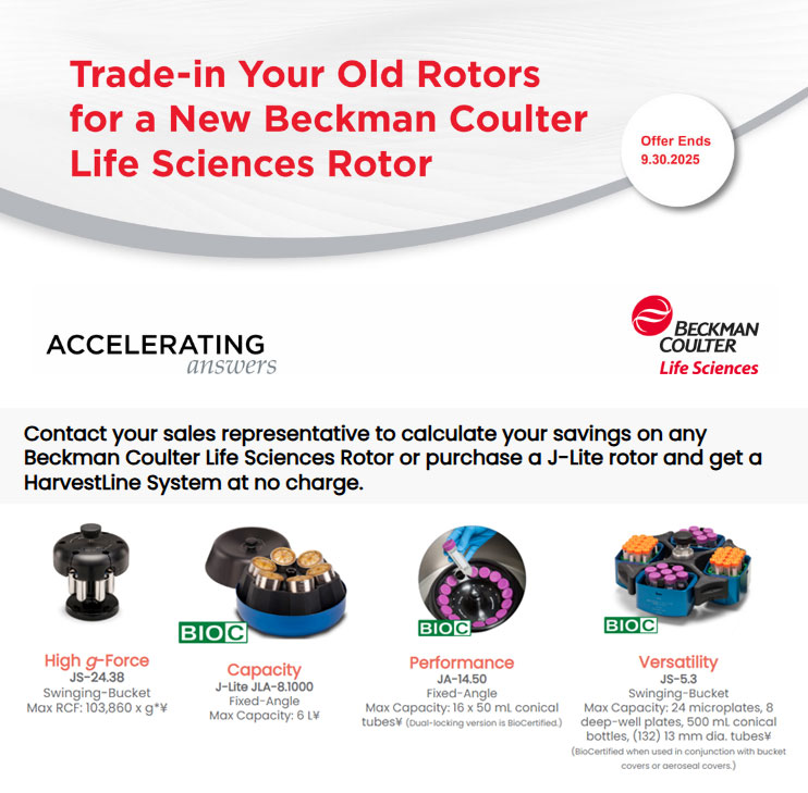 LabRepCo's tweet image. 🔄 Trade in your old centrifuge rotors for new Beckman Coulter rotors! Don&apos;t risk your research—upgrade now and save! 🎁 Buy a J-Lite rotor, get a HarvestLine System free! 📲 Contact your rep for savings. labrepco.com/product-catego…
#LabUpgrade #Centrifuges