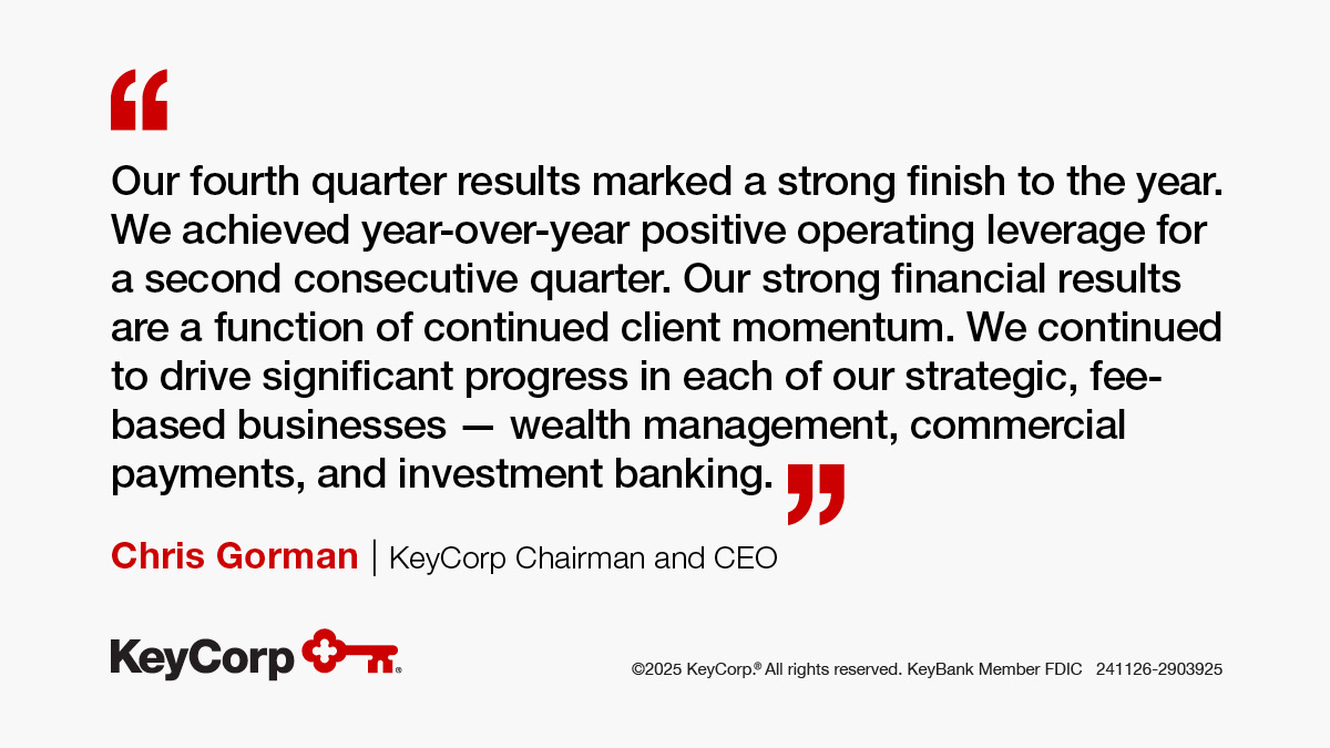 Today, we announced KeyCorp’s Fourth Quarter 2024 Earnings. Learn more here: bit.ly/40GHTVv
